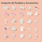 ROBUD Casa de Muñecas de Madera con Muebles Azul para Niñas de 3-6