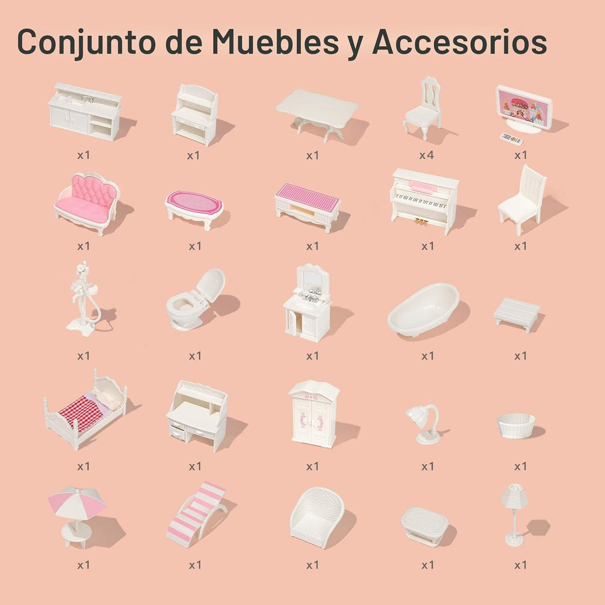 ROBUD Casa de Muñecas de Madera con Muebles Azul para Niñas de 3-6