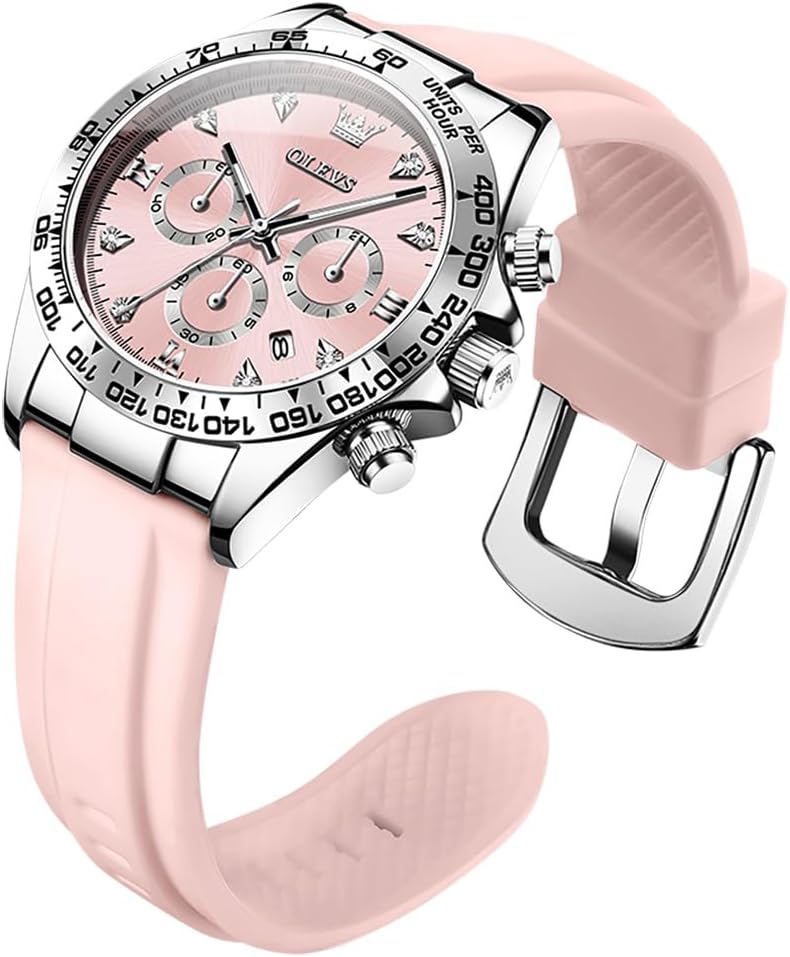 OLEVS Relojes de diamante de lujo pequeños para mujer - Pulsera de acero inoxidable, impermeables, analógicos, luminosos, con fecha, relojes de vestir de negocios para damas