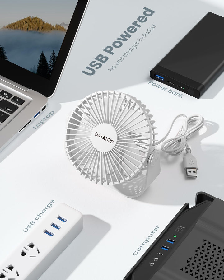 Gaiatop Ventilador de escritorio USB, flujo de aire fuerte de 3 vel...