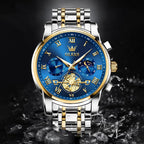 OLEVS Relojes para hombre, resistente al agua, de lujo, gran cara, reloj analógico de cuarzo de acero inoxidable, relojes de vestir analógicos para hombre, luminoso, multifuncional, reloj de hombre
