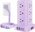Regleta de alimentación con 12 tomas, 4 USB (1 USB C), cable de extensión de 6.5 pies con múltiples tomas, estación de carga, torre de regleta de alimentación morada, suministros de escritorio de