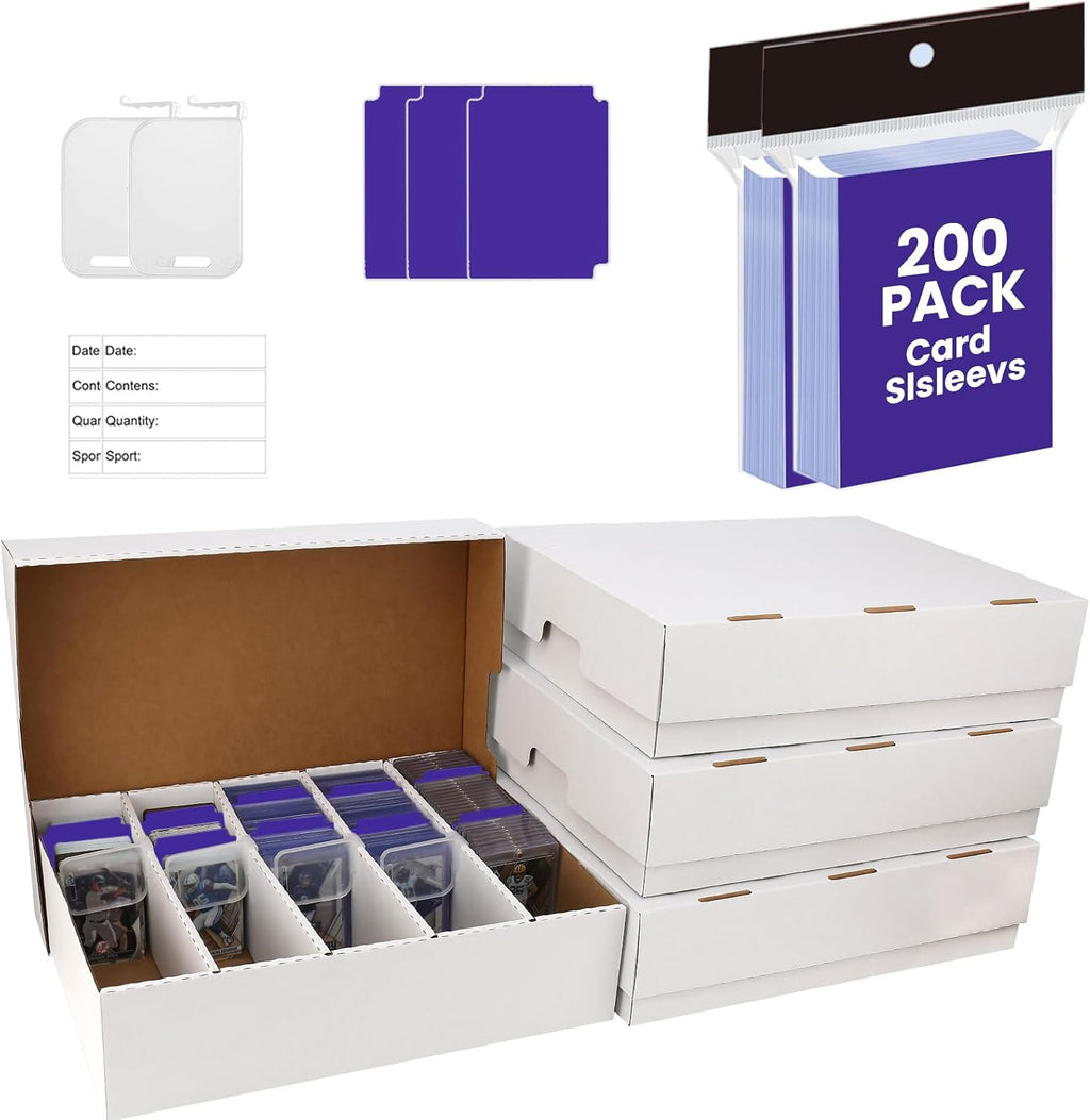 Paquete de 4 cajas de almacenamiento de tarjetas coleccionables de gran capacidad, caja de tarjetas, capacidad para 15760 unidades con fundas suaves, divisores y partidarios, para deportes