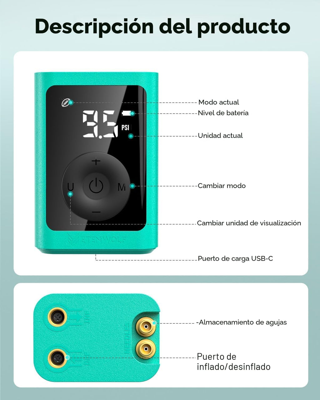 ETENWOLF Bomba de bola eléctrica de inflado y desinflado de 2 a 17 PSI, bomba de baloncesto con manómetro preciso, bomba de aire recargable para pelotas, bomba de aire de pelota de fútbol