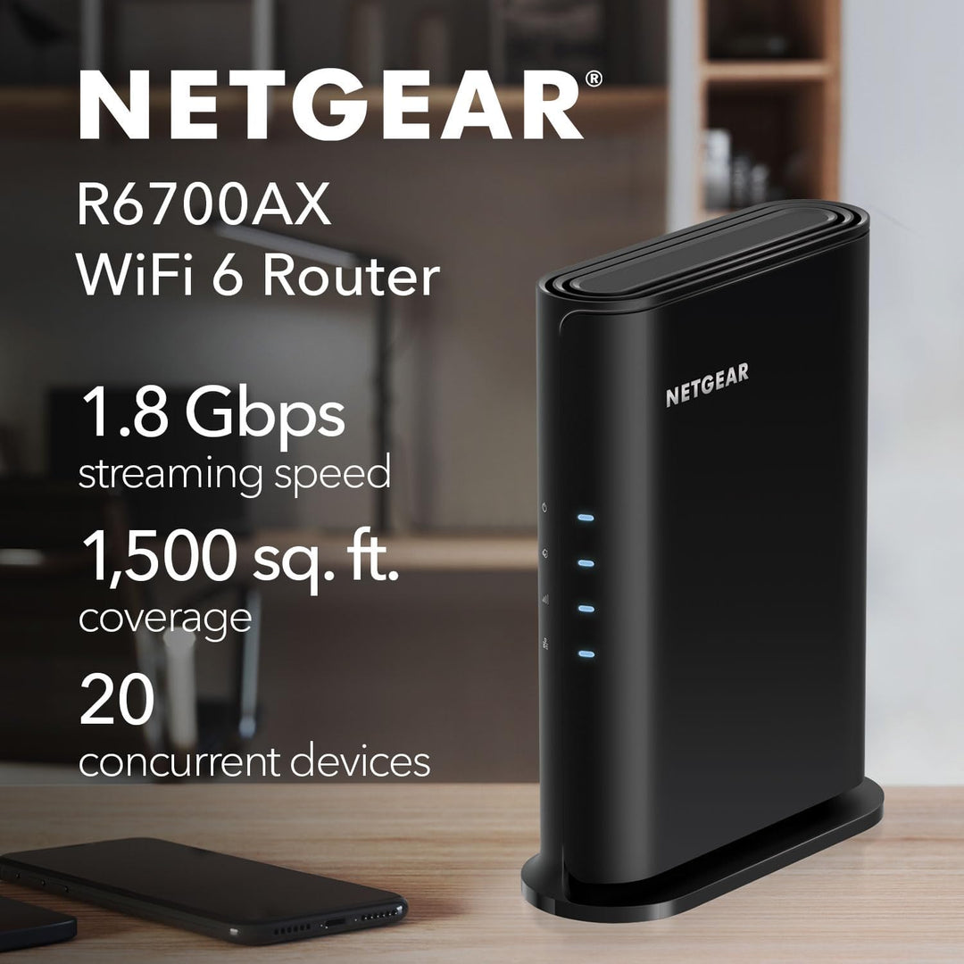 NETGEAR Enrutador WiFi 6 de 4 flujos (R6700AX): solo enrutador, vel...