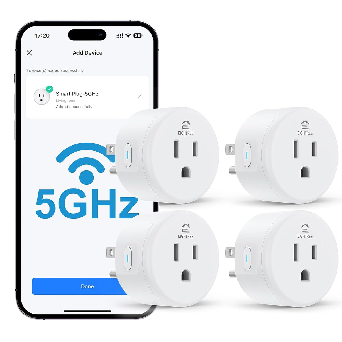 Lámpara EIGHTREE 5GHz Smart Plug 15A WiFi Outlet Works with Alexa & Google, 4 Packs