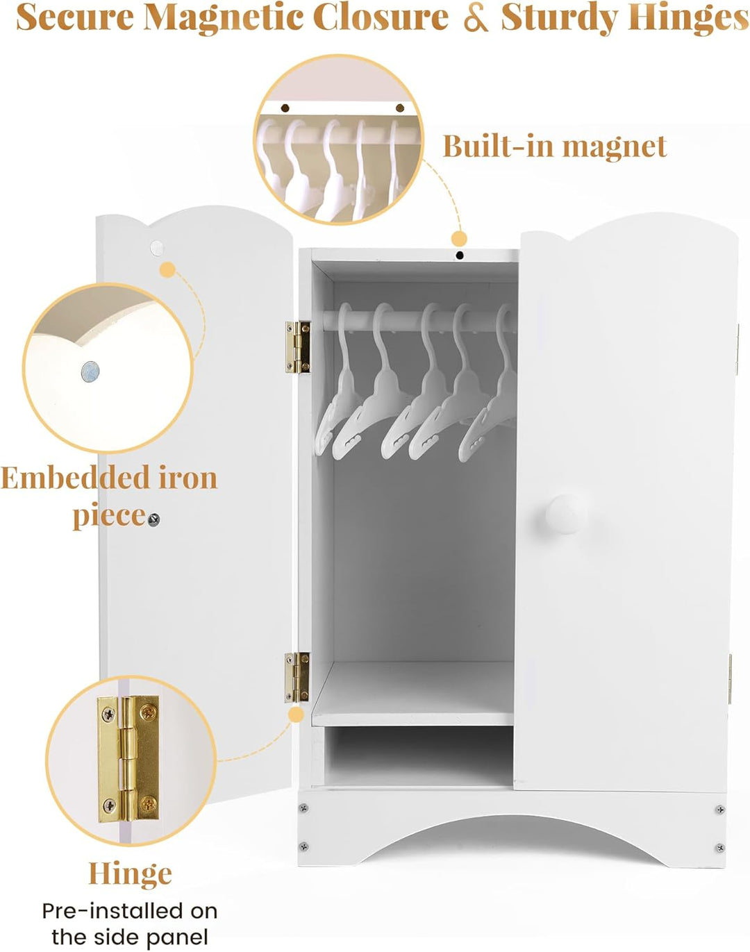 Armario de madera para muñecas de bebé con 10 perchas y estante, ar...