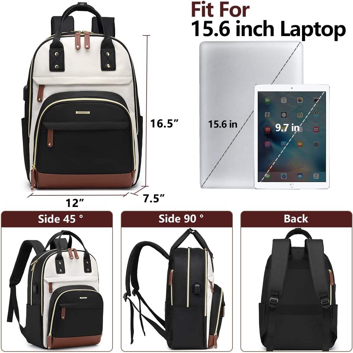 Mochila para laptop para mujer, bolsa de trabajo de 15.6 pulgadas c...