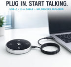 Altavoz de conferencia para PC y portátil, altavoz USB con cable con micrófono, captación de voz de 360°, Plug and Play, altavoz de computadora para zoom, equipos, Skype (redondo negro)