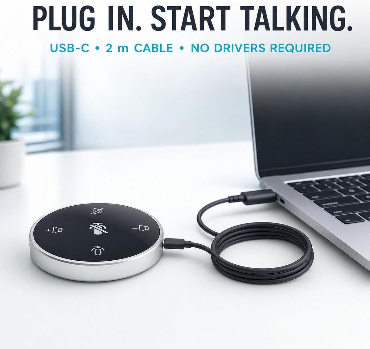 Altavoz de conferencia para PC y portátil, altavoz USB con cable con micrófono, captación de voz de 360°, Plug and Play, altavoz de computadora para zoom, equipos, Skype (redondo negro)