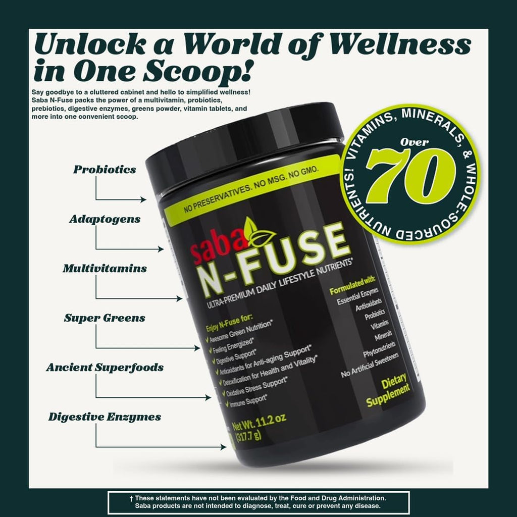 Saba N-Fuse™Super Greens Powder - Más de 50 superalimentos, probióticos
