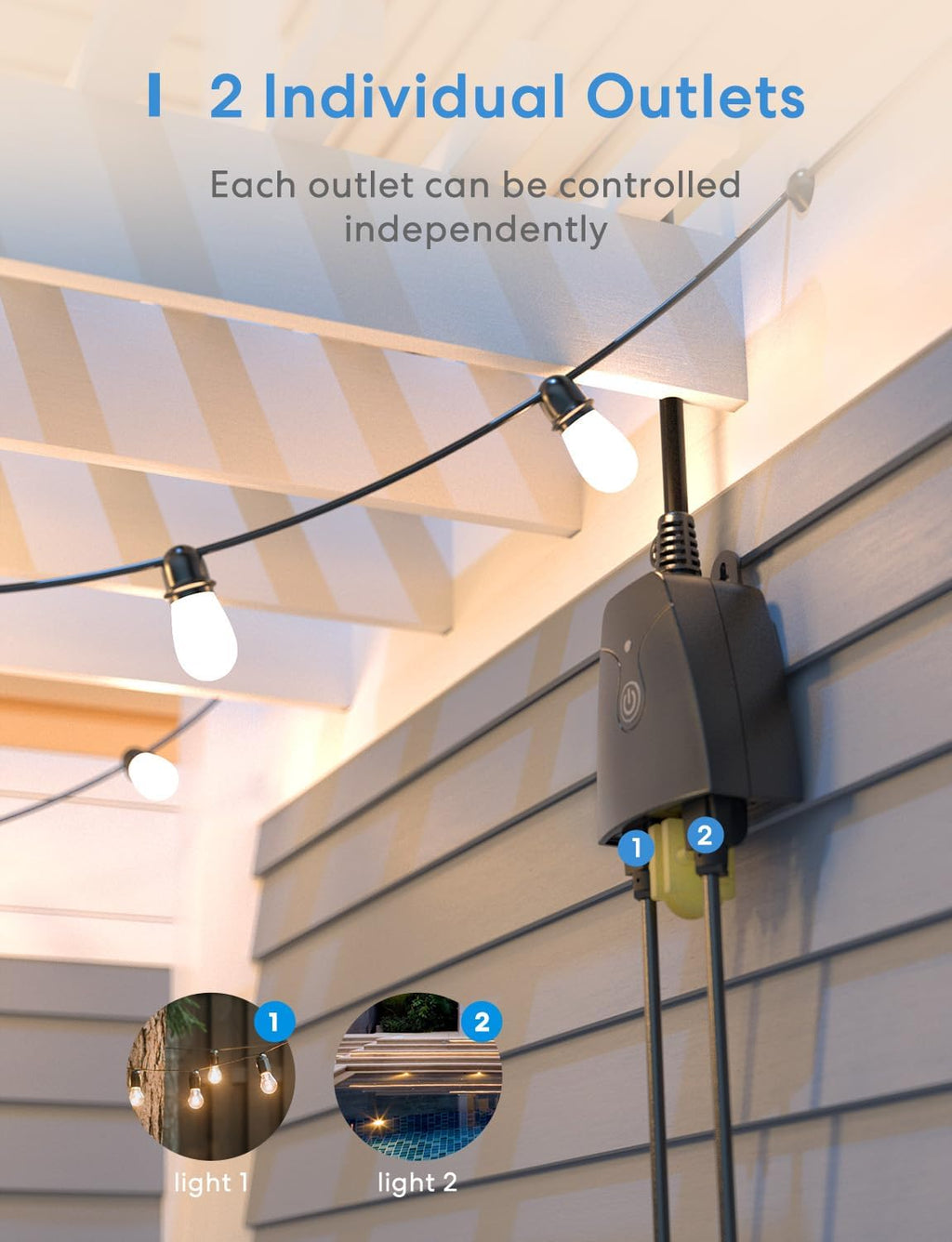 meross Enchufe inteligente para exteriores compatible con Apple HomeKit, Siri, Alexa, Google Assistant y SmartThings, toma impermeable para exteriores, control remoto y de voz, temporizador