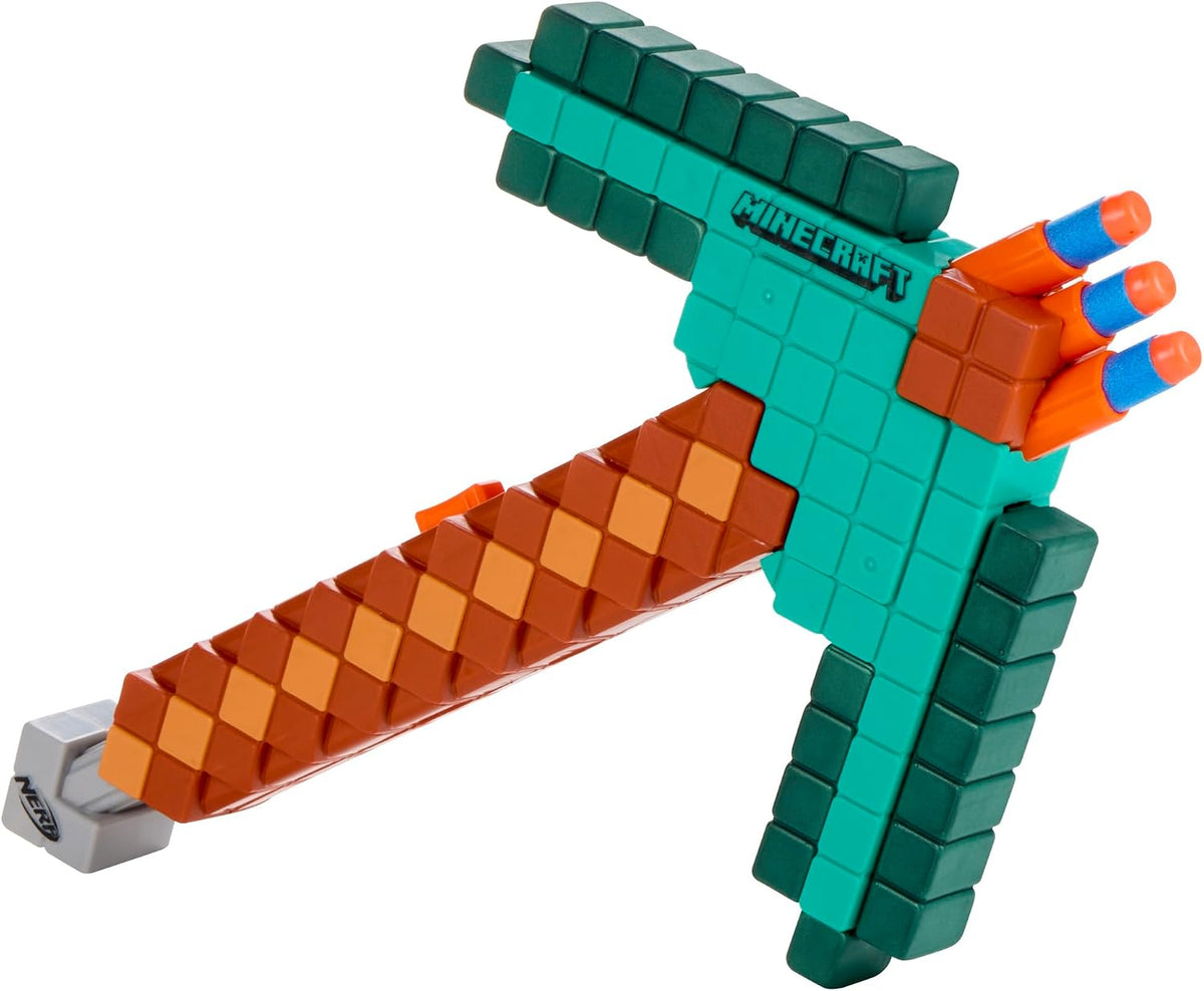 Nerf Minecraft Diamond Pickaxe Dart Blaster, imprimación de tirar, cabeza de espuma, 8 dardos Nerf Elite, a partir de 8 años