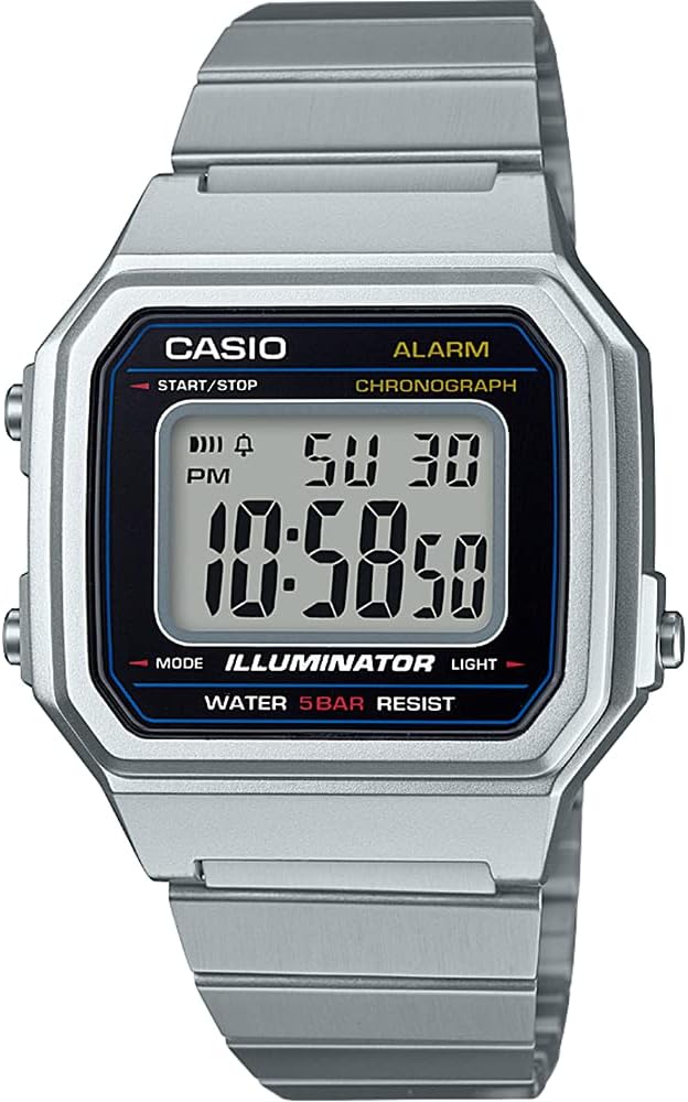 Casio B650WD-1ACF Reloj clásico de cuarzo plateado con pantalla digital para hombre