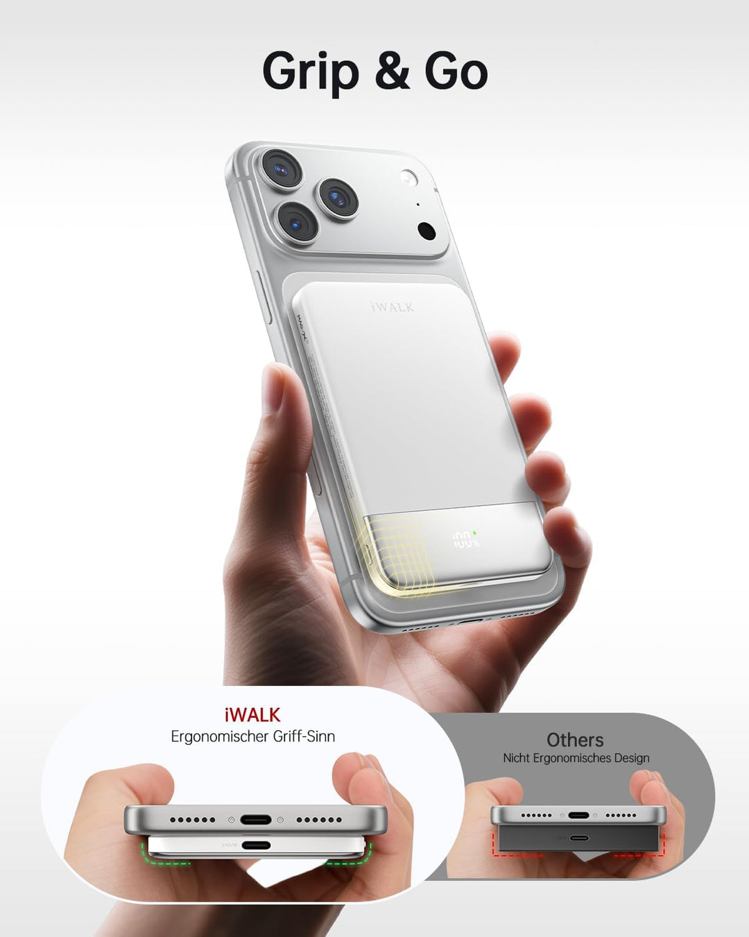 iWALK Cargador Portátil Magnético 5000mAh, Blanco