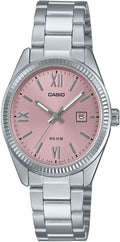 Reloj analógico Casio para mujer con esfera de acero inoxidable de tamaño estándar