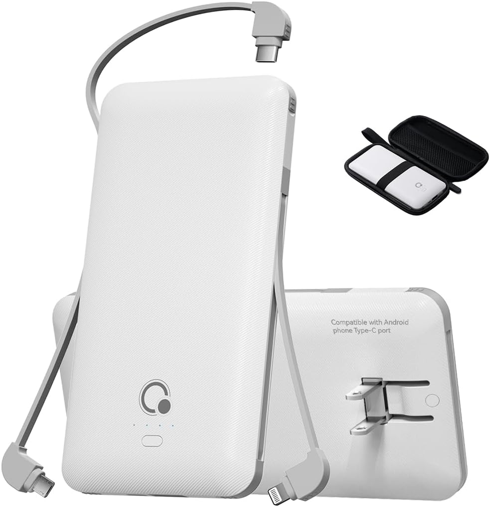 Brand Q - Cargador portátil con cables integrados y enchufe de pare...