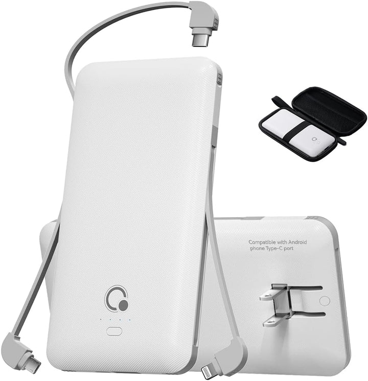 Brand Q - Cargador portátil con cables integrados y enchufe de pare...