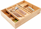 Organizador de cajones de cocina de bambú, 6 compartimentos anchos