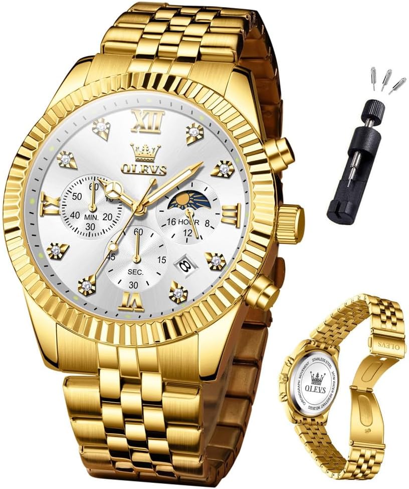 OLEVS Reloj para hombres, cuarzo, acero inoxidable, vestir, impermeable, luminoso