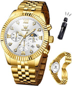 OLEVS Reloj para hombres, cuarzo, acero inoxidable, vestir, impermeable, luminoso