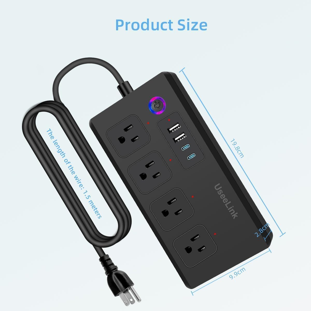 Jinvoo Regleta de alimentación inteligente WiFi, enchufe múltiple con 4 salidas de CA, 4 puertos USB, no requiere concentrador, funciona con Google Home, certificado ETL (regletas de alimentación