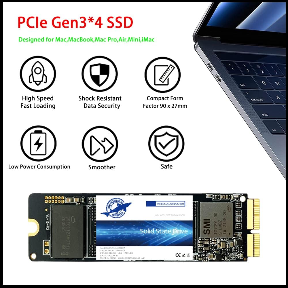 Dogfish SSD Pro da 2 TB para MacBook Upgrade NVMe PCIe Gen3x4 M.2, unidad interna a estado sólido para MacBook Air A1466 (2013-2017)/MacBook Pro A1398 (Retina, 2013-2015)/iMac A1419 (2013-2019)