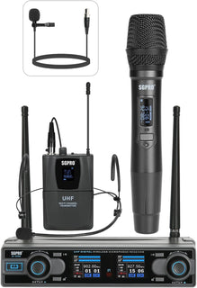 SGPRO D-332HB Sistema de micrófono inalámbrico UHF dual, portátil y...