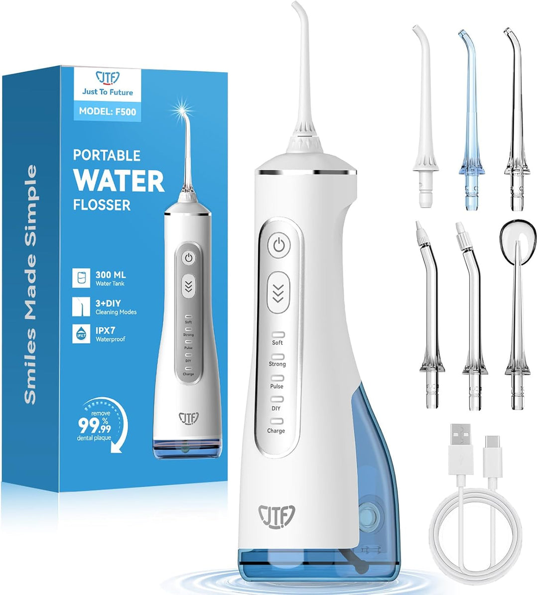 JTF Irrigador bucal portátil para dientes: 3 modos y 10 niveles de...