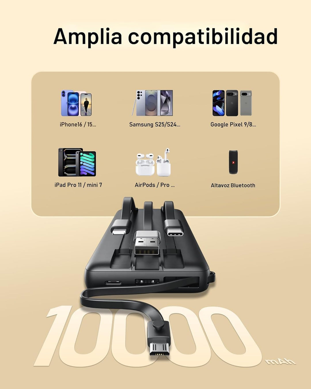 VEEKTOMX Cargador portátil con cables integrados, cargador de bater...