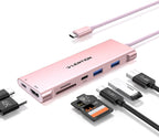 LENTION Hub USB C 7 en 1, cable de 1 pie, 4K @60Hz, 100W PD, A y C