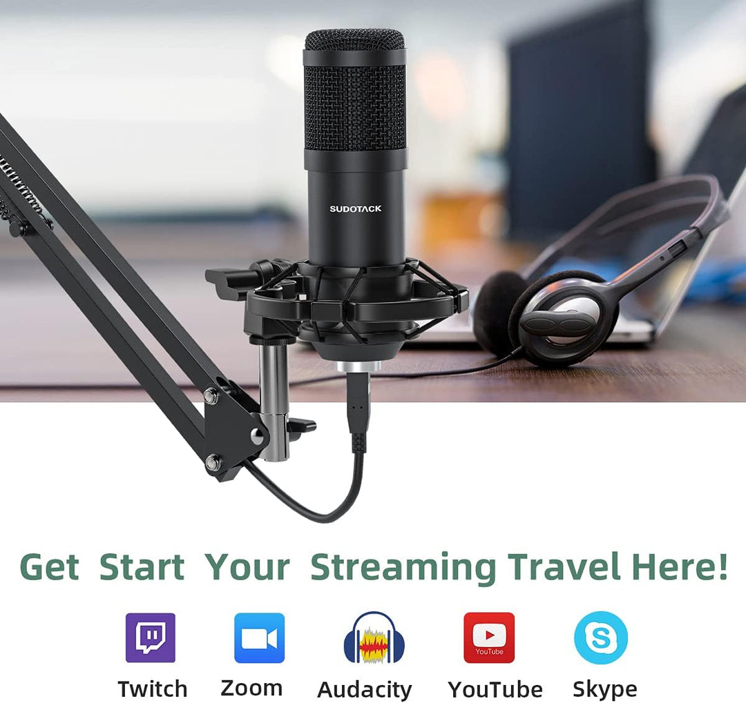 SUDOTACK - Micrófono de condensador USB para podcast en PC: kit de...