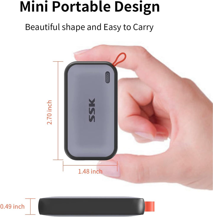 SSK SSD portátil de 500 GB, hasta 1050 MB\/s, unidad externa de est...