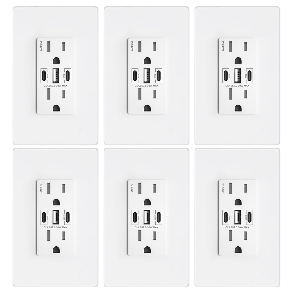 Toma de pared USB PD3.0 de 30 W, receptáculo resistente a manipulaciones de 15 amperios con 2 puertos USB tipo C y 1 puerto USB tipo A, cargador USB para iPhone/iPad/Samsung/LG/MacBook Air