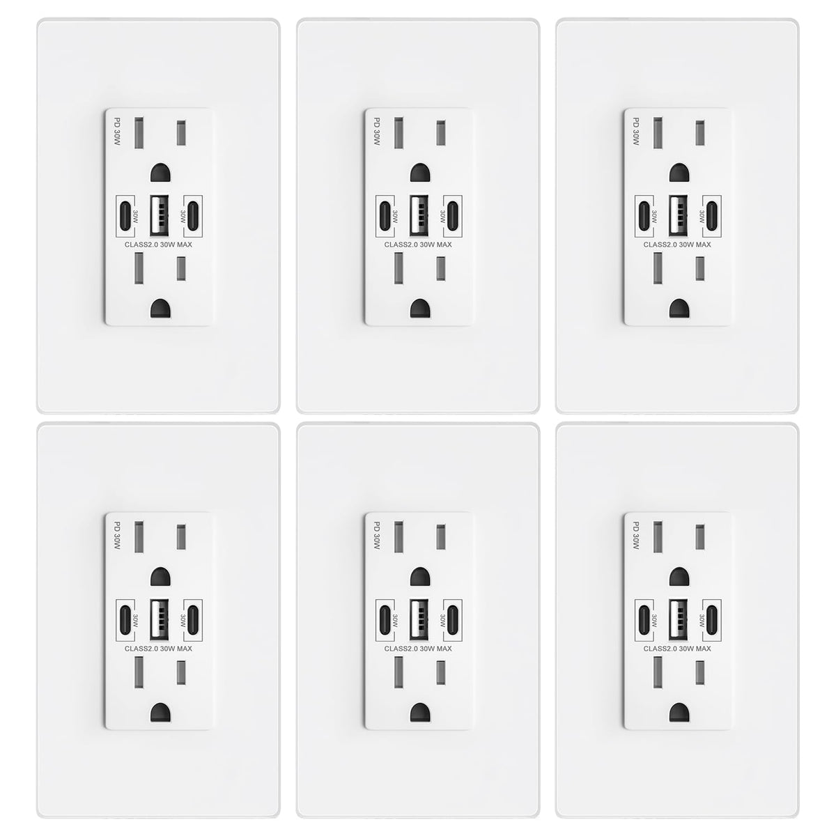 Toma de pared USB PD3.0 de 30 W, receptáculo resistente a manipulaciones de 15 amperios con 2 puertos USB tipo C y 1 puerto USB tipo A, cargador USB para iPhone/iPad/Samsung/LG/MacBook Air