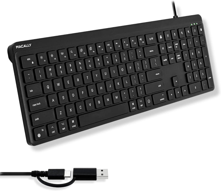Macally Teclado USB C con cable para Mac (USB C + USB A) - Teclado...