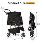 BestPet | Carriola de 3 ruedas para mascotas | Carriola para perros y gatos | Malla transpirable | Portador de viaje ligero | Diseño impermeable y plegable | Cesta de almacenamiento | Negro | para