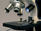 AmScope Microscopio monocular compuesto inalámbrico M158C-2L-PS25, oculares WF10x y WF25x, aumento de 40x-1000x, iluminación LED superior e inferior con reóstato, Brightfield, condensador de una sola