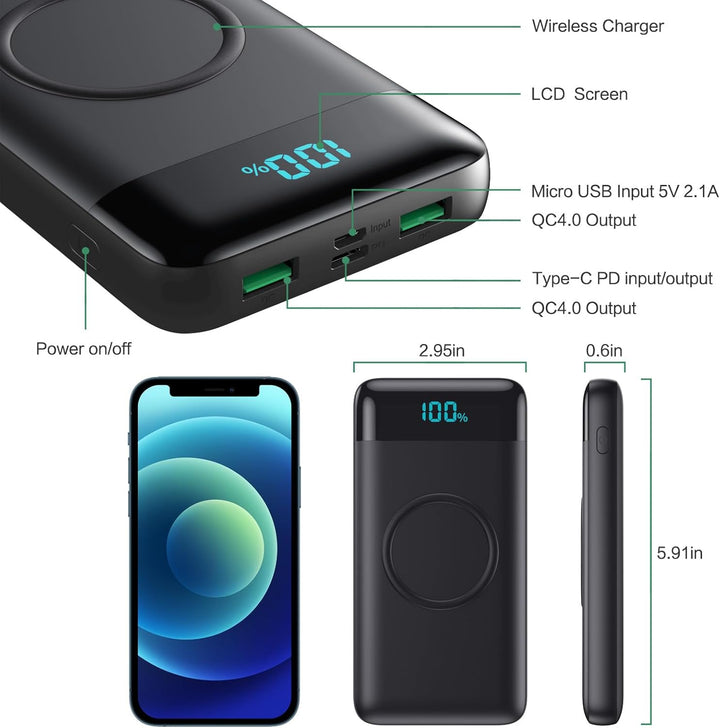 Cargador portátil inalámbrico 30,800 mAh, 15 W de carga inalámbrica...