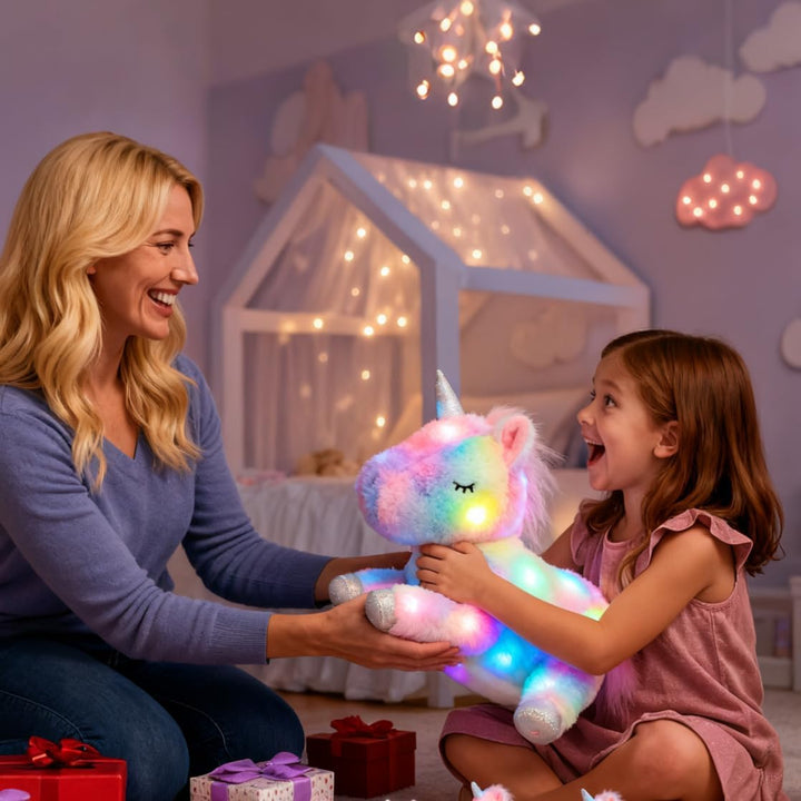Hopearl Unicornio de peluche LED con iluminación, mamá unicornio co...