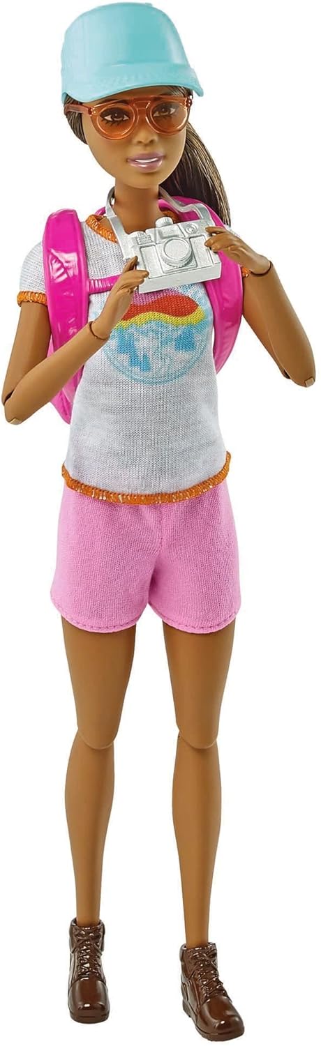 Barbie Muñeca de cuidado personal, muñeca de senderismo morena posa...