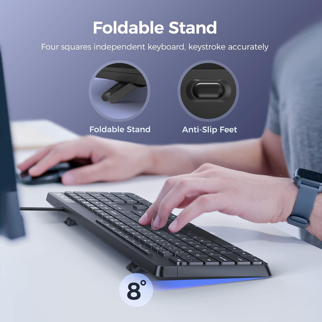 Virfour Teclado con cable teclado silencioso teclado de