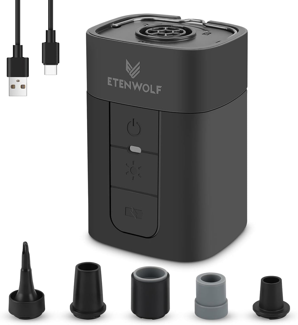 ETENWOLF Bomba de aire para inflables con batería de 10400 mAh y luz camping