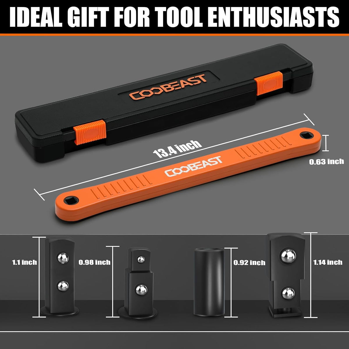 Llave de extensión de desplazamiento de 3/8 pulgadas, herramienta extensora de llave de vaso lista para impactos, con adaptadores de unidad cuadrada versátiles de 1/4", 3/8" y 1/2", llave de
