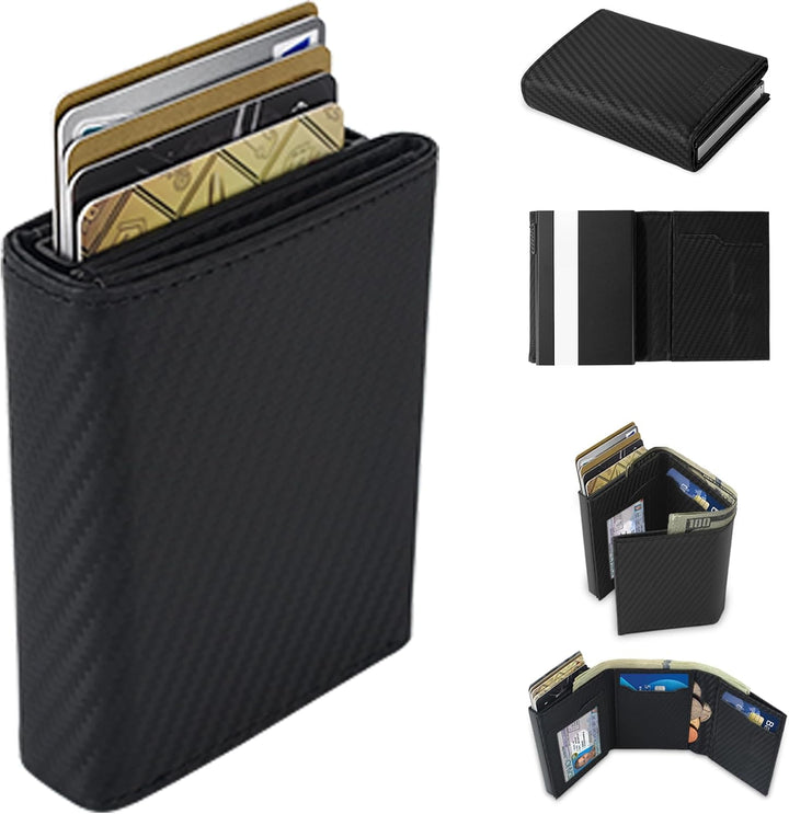 Aibirui Billetera para hombre, billetera triple para hombre con cap...