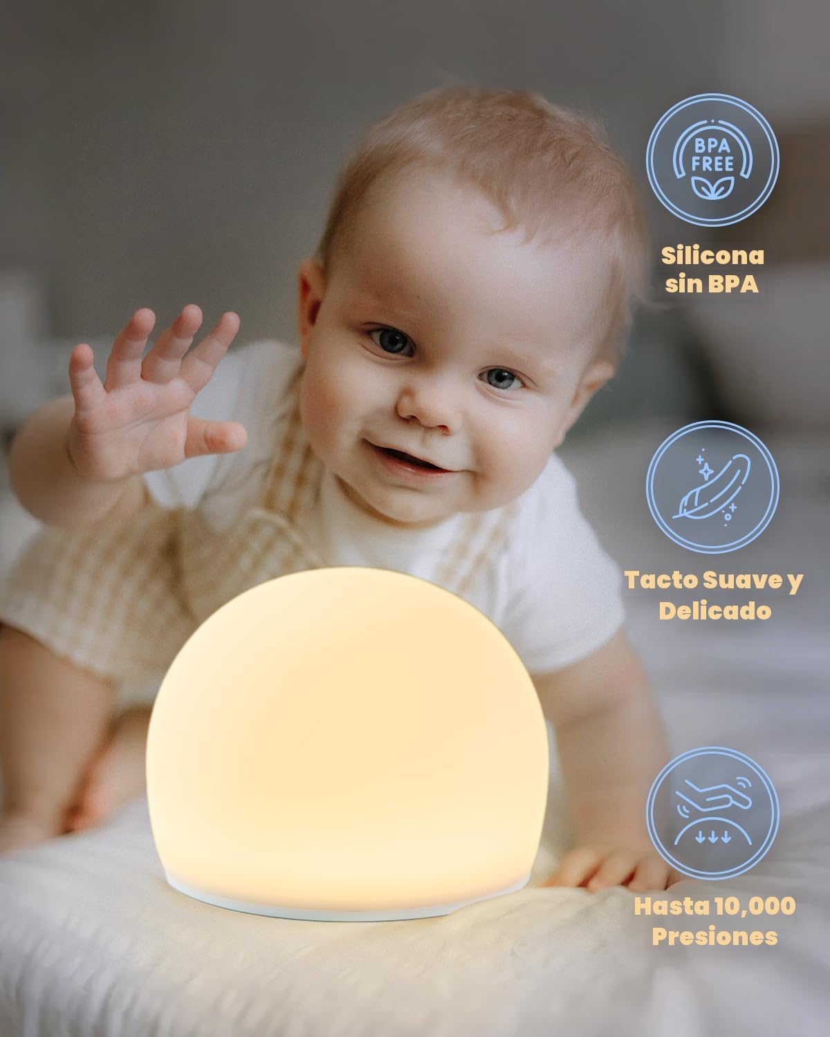 Lámpara Luz nocturna de huevo blanda profesional para niños, luz suave con varios colores, luz interactiva para aliviar el estrés, juguetes para ansiedad, 5 niveles de brillo, atenuación automática en 30 minutos