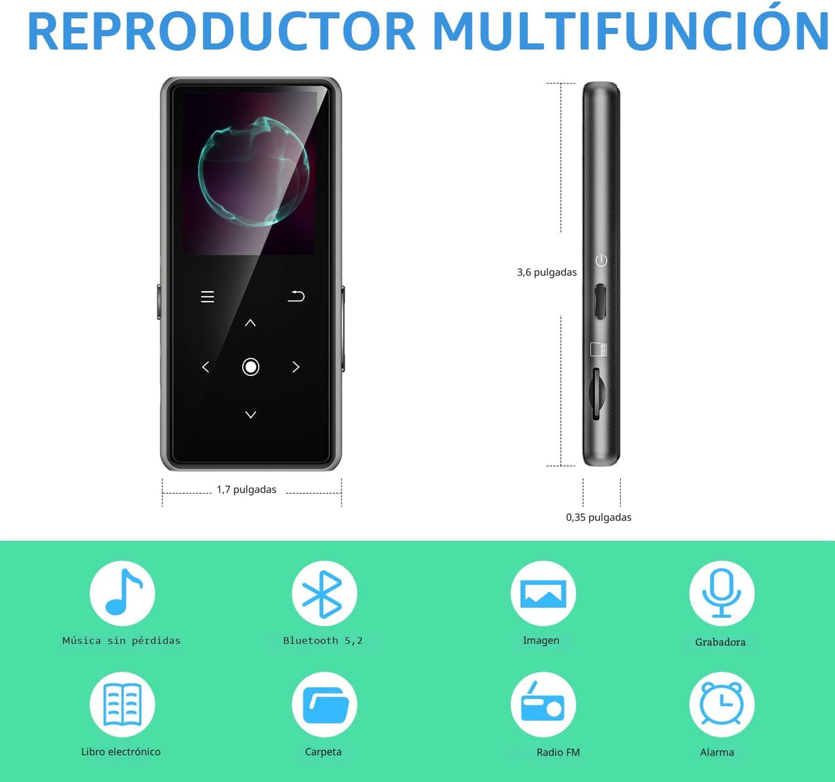 Reproductor MP3 de 64 GB con Bluetooth 5.2, reproductor de música A...