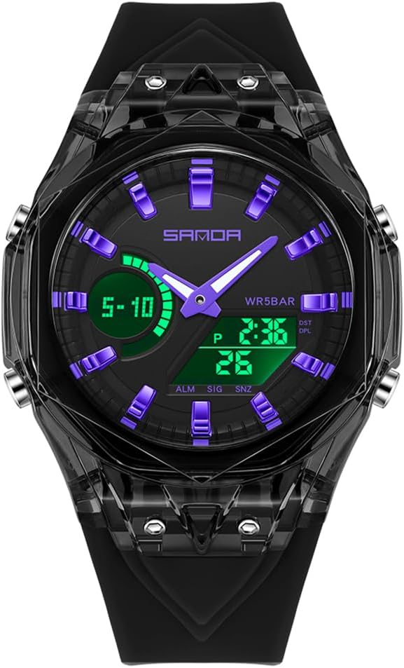 FANMIS Reloj deportivo unisex de doble pantalla – Reloj digital analógico táctico impermeable 5ATM con fecha de día, alarma, cronómetro y correa de TPU – Reloj de pulsera de cuarzo moderno para