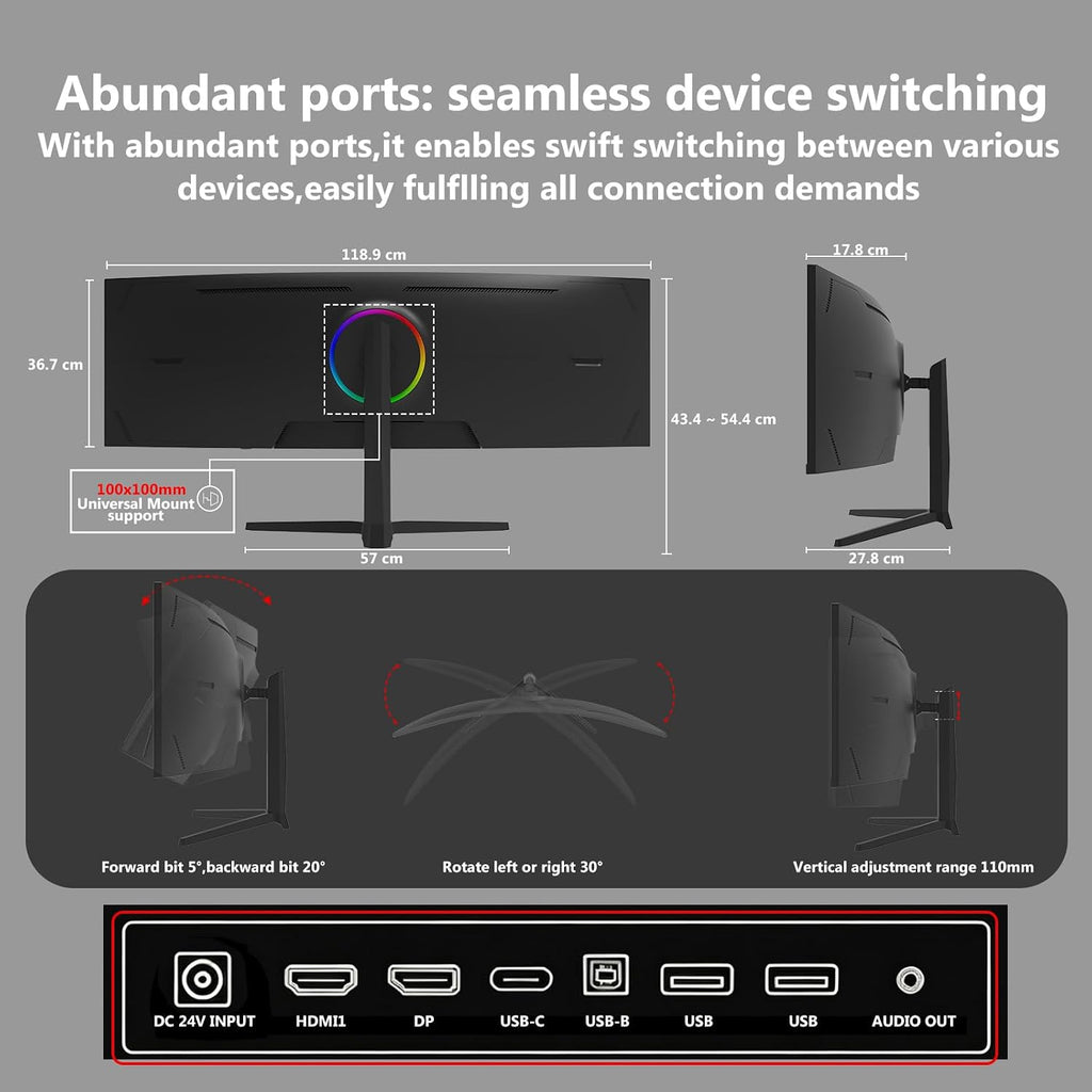 Monitor 5K, Z-Edge 49 pulgadas 1500R monitor curvado para juegos, m...