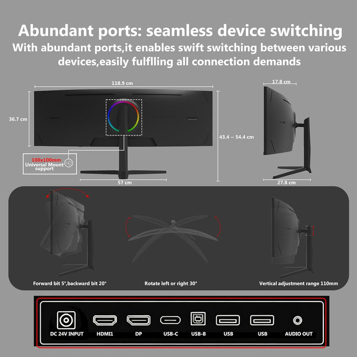 Monitor 5K, Z-Edge 49 pulgadas 1500R monitor curvado para juegos, m...
